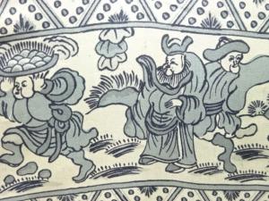 アンティーク　唐人物に動物模様肩裏男物羽織